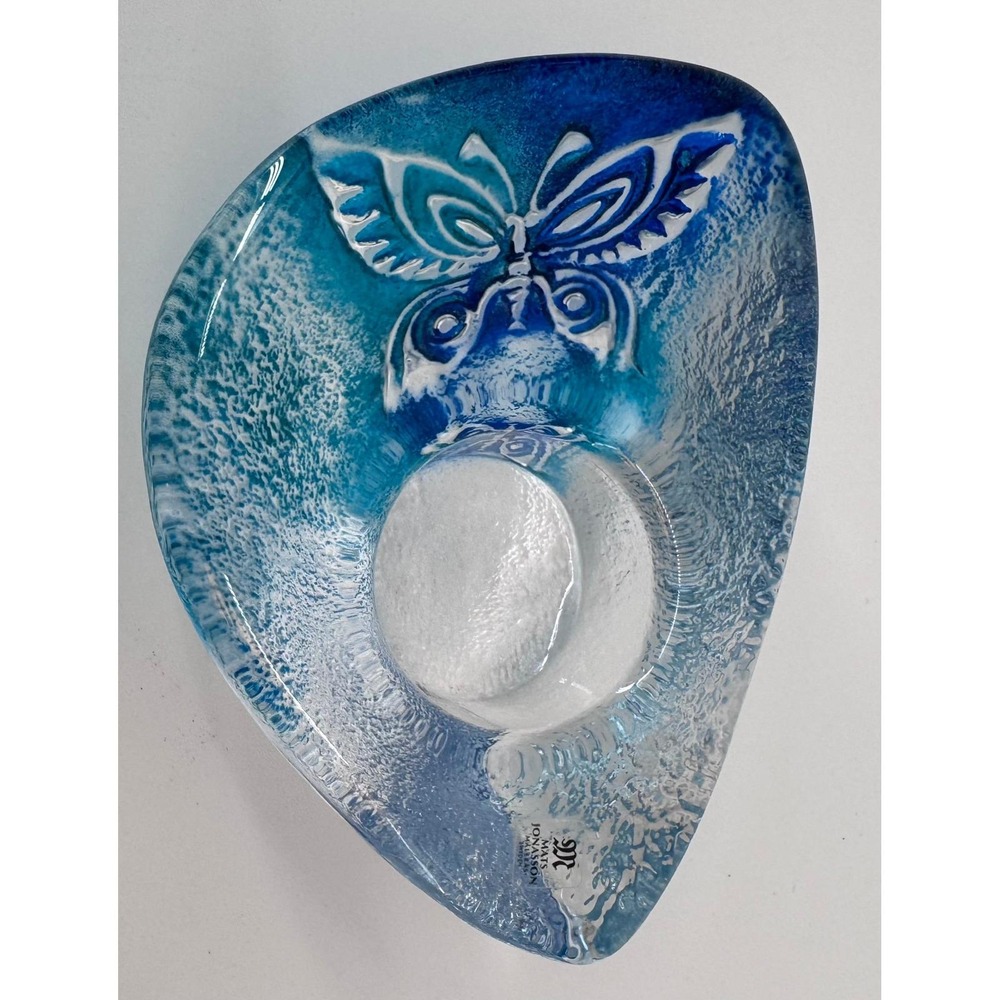 Mats Jonasson Maleras Crystal Butterfly Votive Blue Swirl Art Glass Sweden - Picture 5 of 15